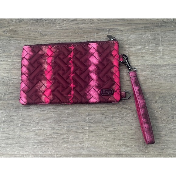 lug Handbags - Lug Peekaboo RFID Pouch Wristlet Purse Shibori Wine Pink Maroon Quilted Pouch